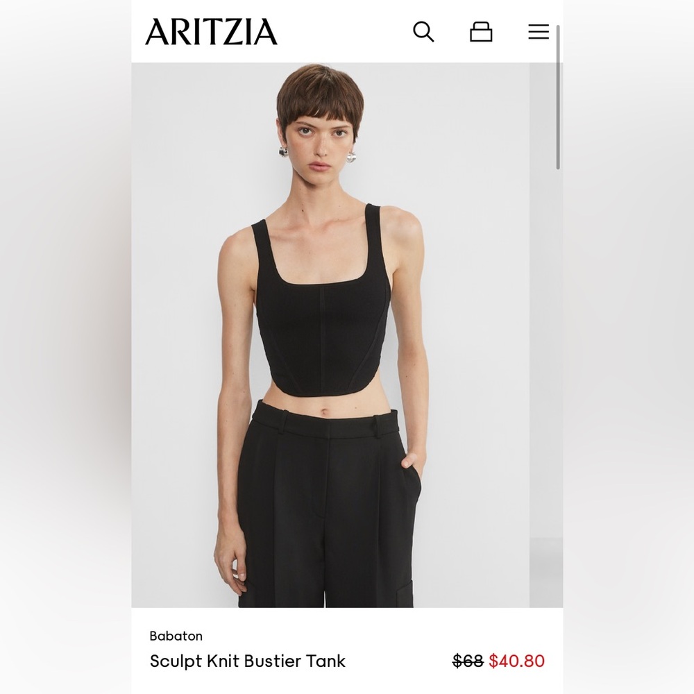 Aritzia Black Sleeveless Bustier Crop Top